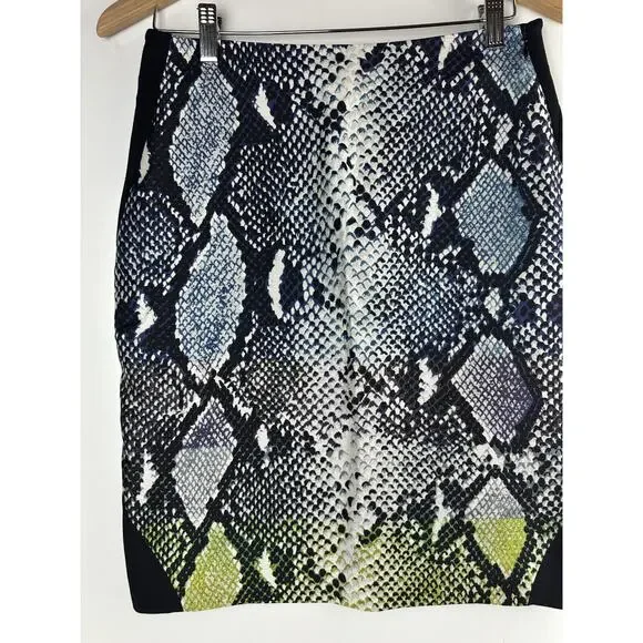Diane Von Furstenberg Mae Mikado Python Snake Print Pencil Skirt Wool Silk Sz 8 - Picture 3 of 10